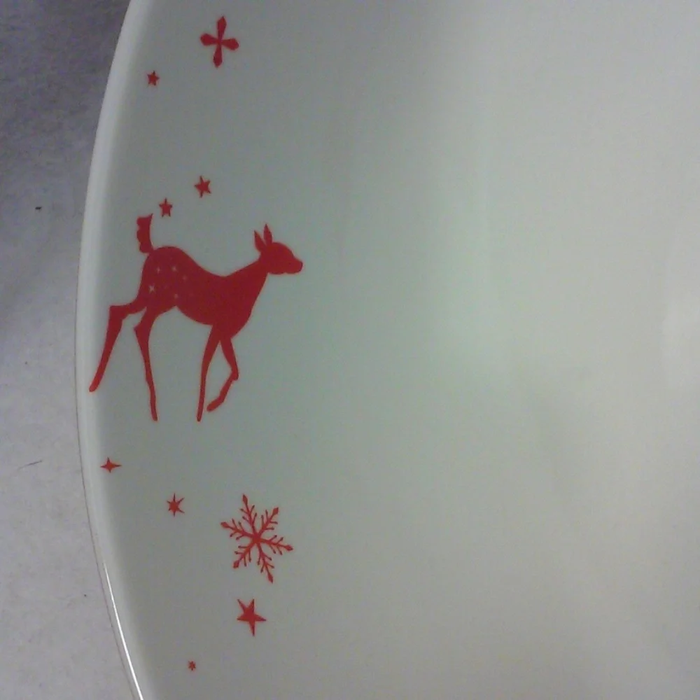 Vintage Porcelain Red White Large Serving Bowl Winter Christmas